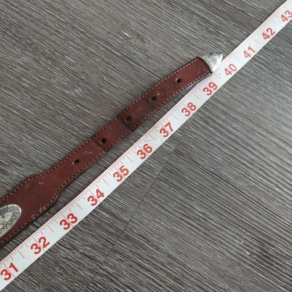 Vintage Brown Leather Oval Conchos Belt 36